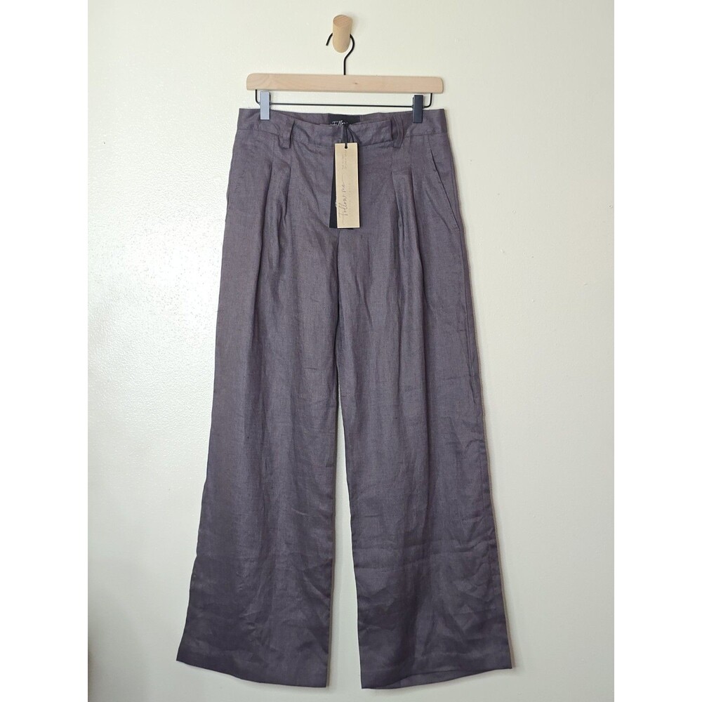 Follow Me Womens M 100% Linen Wide Leg Pants Pleated High Rise NWT